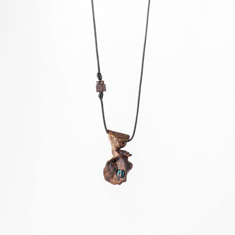 گردنبند ریشه درخت سنجد وحشی و چشم ببر سبز آبی (طبیعت) - Image 2