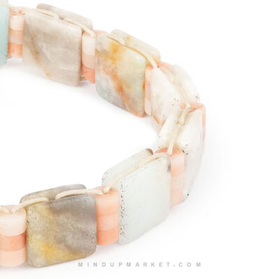 دستبند سنگی دست‌ ساز آمازونیت و کلسیت صورتی مینیمال