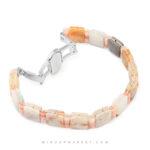دستبند سنگی دست ساز با آمازونیت و کلسیت صورتی