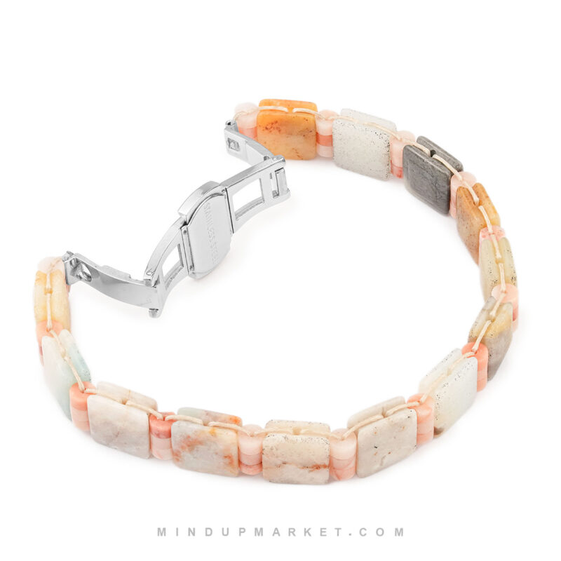 دستبند سنگی دست‌ ساز با آمازونیت و کلسیت صورتی