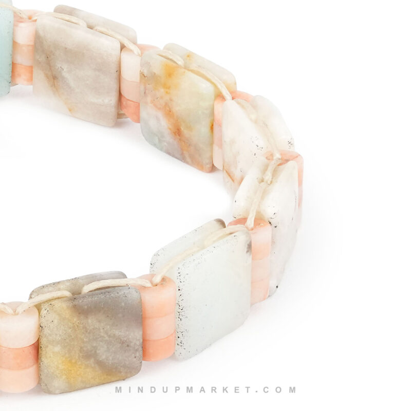 دستبند سنگی دست‌ ساز آمازونیت و کلسیت صورتی مینیمال