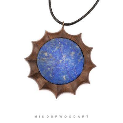 گردنبند چوبی لاجورد دست‌ساز