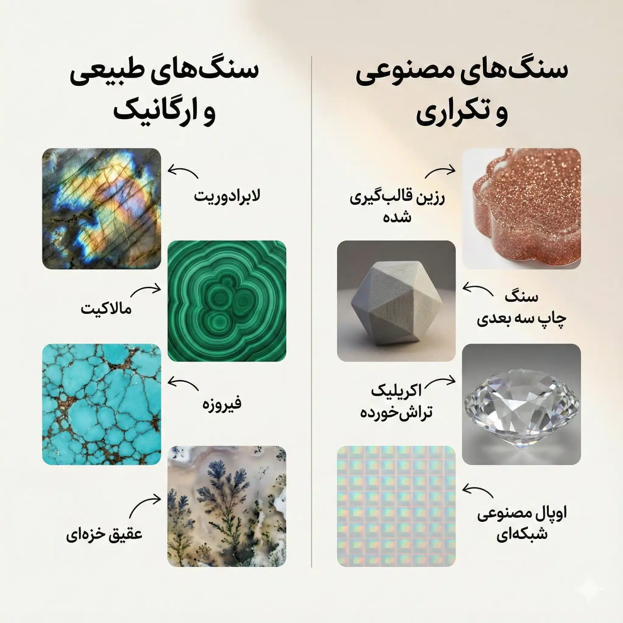 خرید دستبند سنگی اصل: نکات ضروری و اشتباهات رایج 3 تفاوت سنگ های طبیعی و مصنوعی در بازار