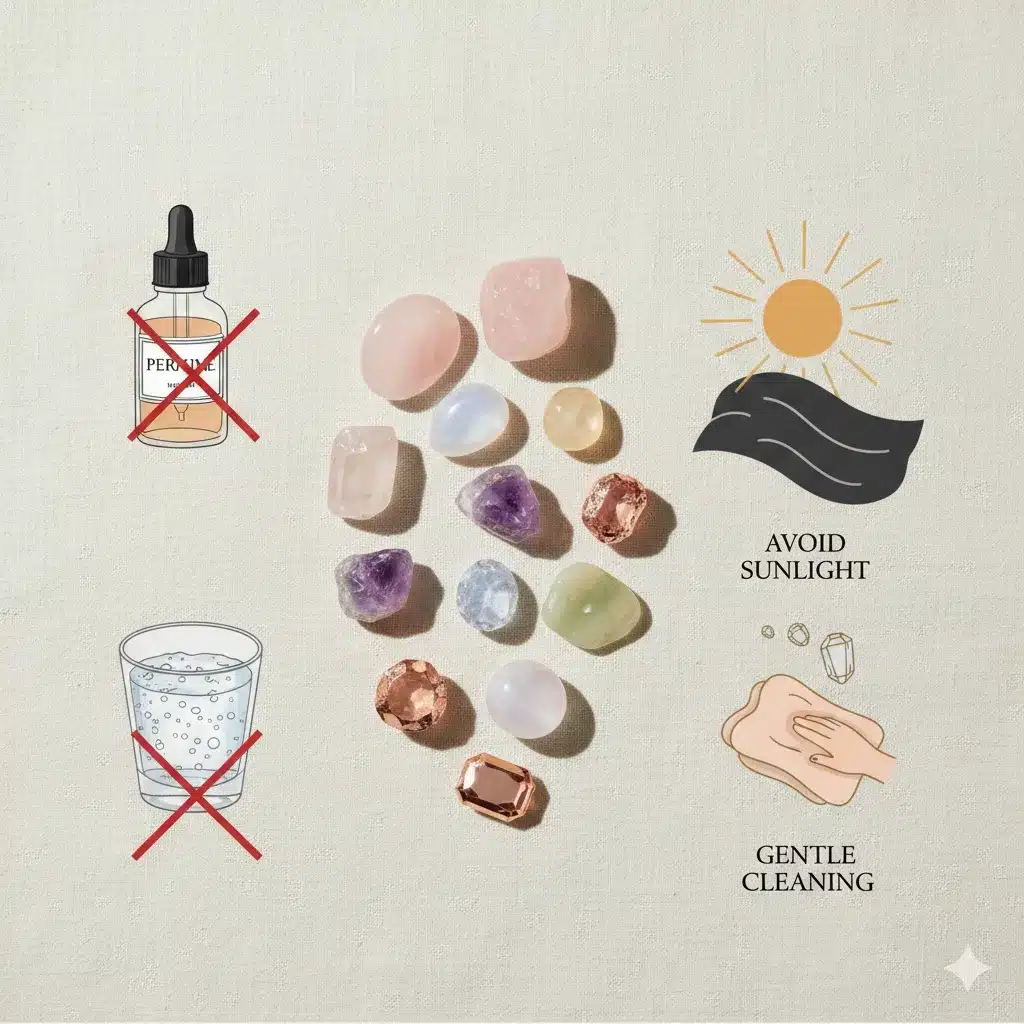 خرید دستبند سنگی اصل: نکات ضروری و اشتباهات رایج 5 نگهداری از دستبند سنگی طبیعی