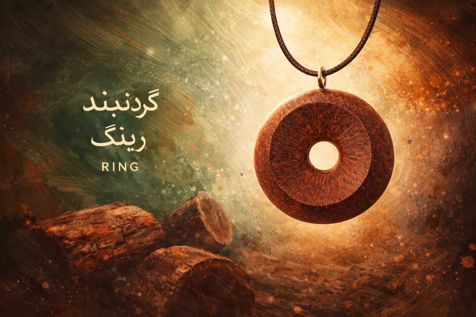 گردنبند چوب رزوود برزیلی با طراحی حلقه‌ای