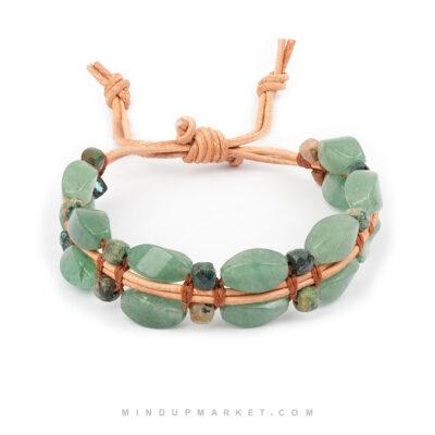 دستبند طبیعت‌محور با سنگ‌های سبزرنگ طبیعی
