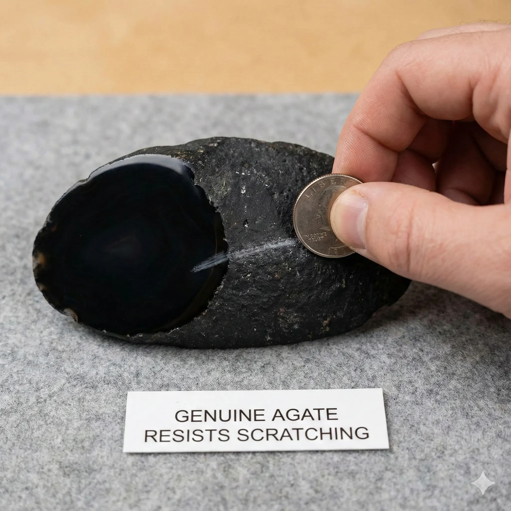 تشخیص عقیق سیاه اصل | 9 روش کاربردی برای جلوگیری از خرید سنگ تقلبی 3 تشخیص سنگ عقیق اصل از بدل توسط روش خانگی آزمایش خراش کنترل شده