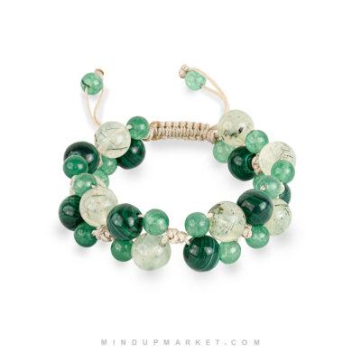 دستبند سنگی عقیق سبز و پرهینیت مدل آمازون دست‌ساز