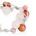 جزئیات ردونیت، رز کوارتز و کوارتز شفاف در دستبند سنگی