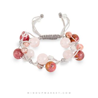 دستبند سنگی ردونیت و رز کوارتز