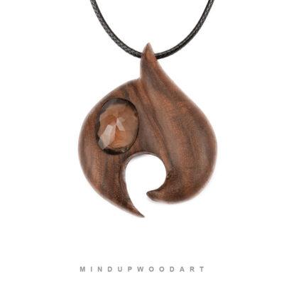 گردنبند چوبی کوارتز دودی مدل فرین دست‌ساز