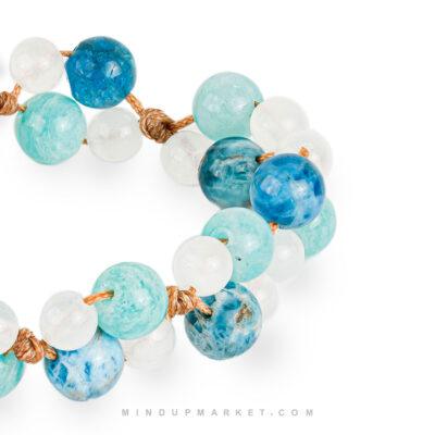 جزئیات دستبند سنگی آمازونیت مدل نیل دست‌ساز با ترکیب سنگ‌های طبیعی