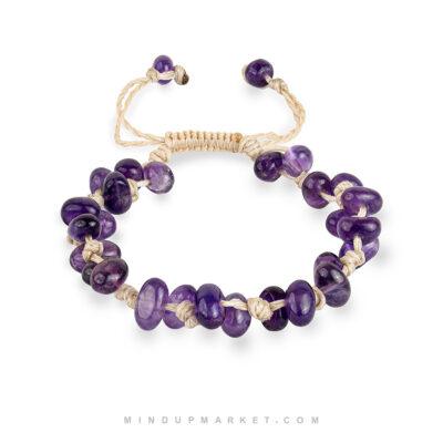 دستبند سنگی آمیتیست مدل والنسول دست‌ساز